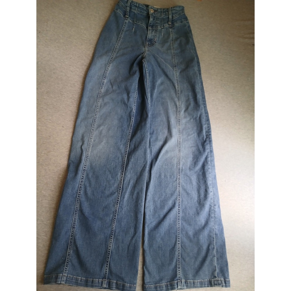 Free People Blue Wide Leg Flare Jeans 25